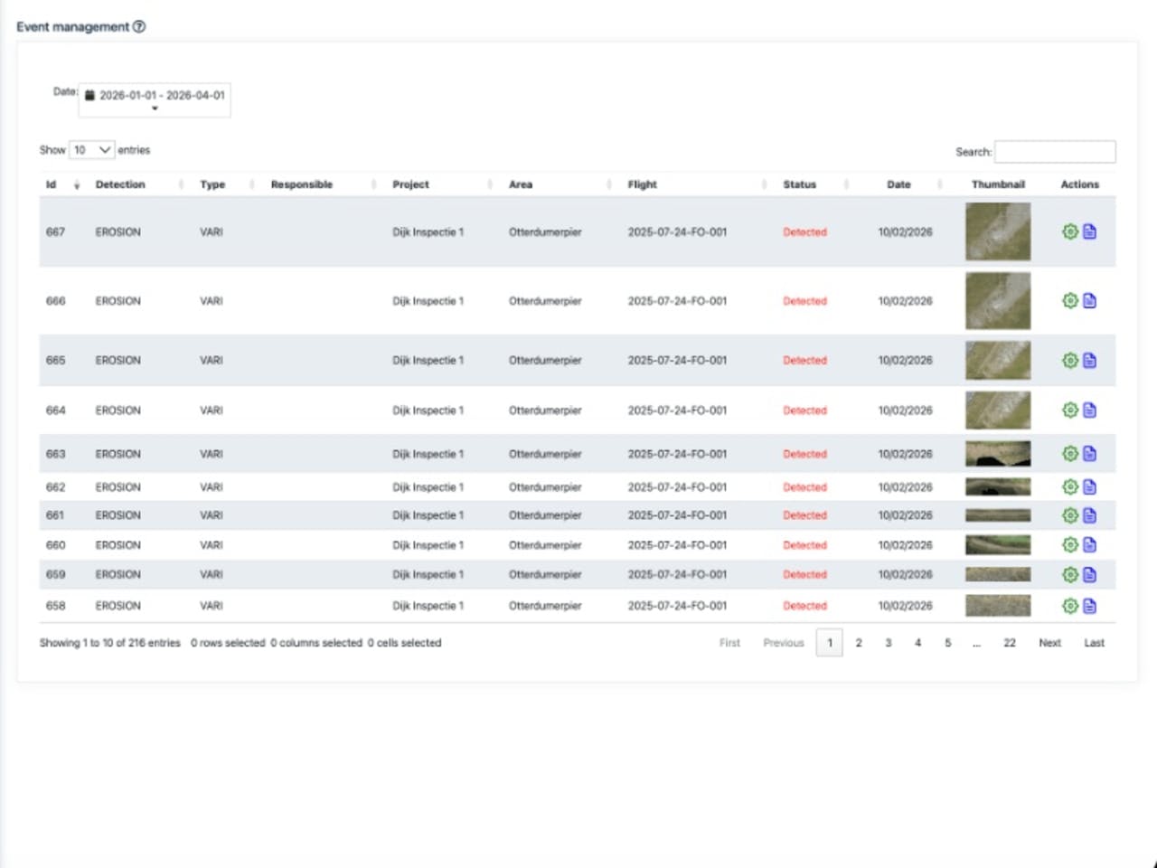 Event management dashboard interface