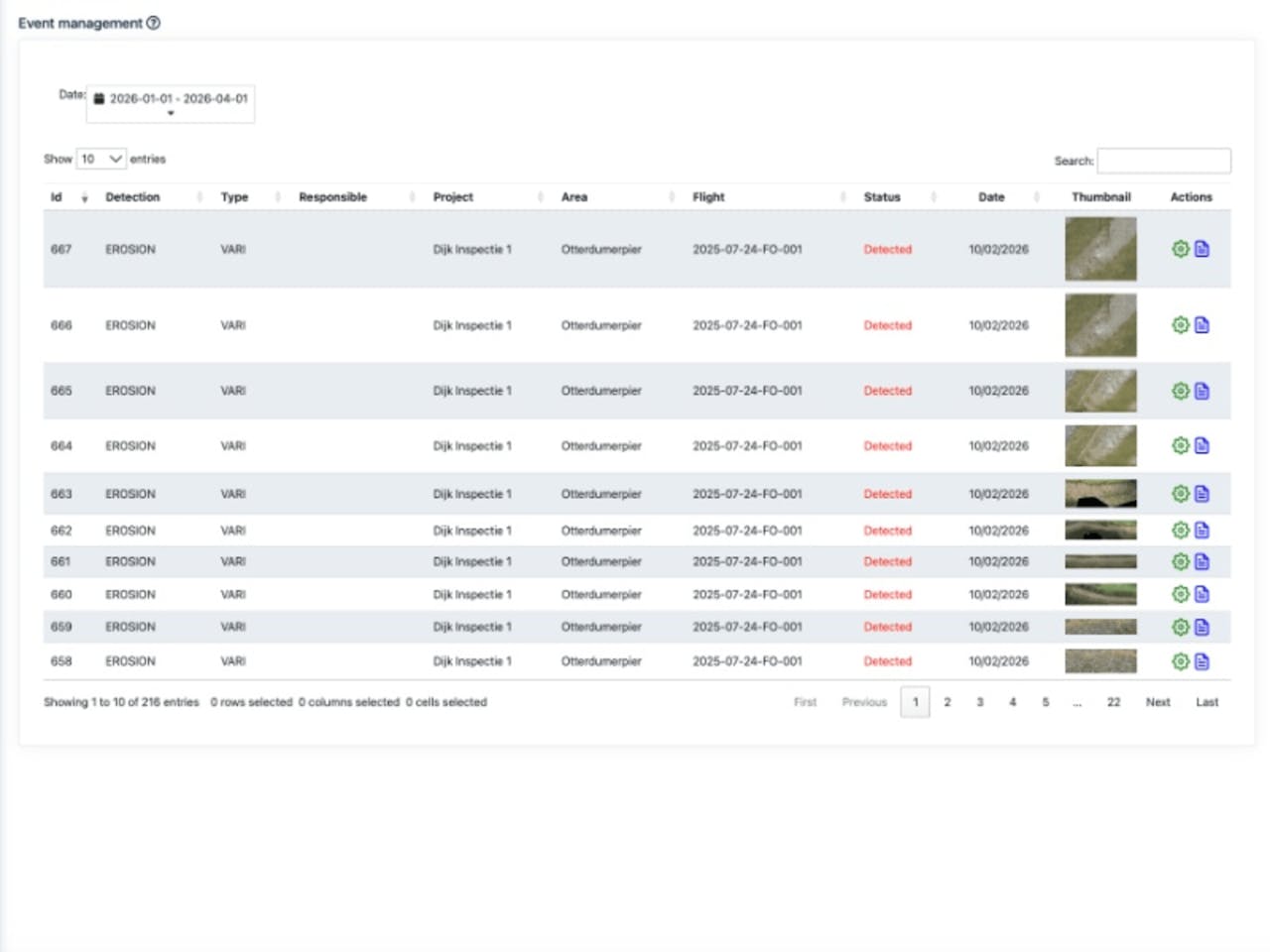 Event management dashboard interface