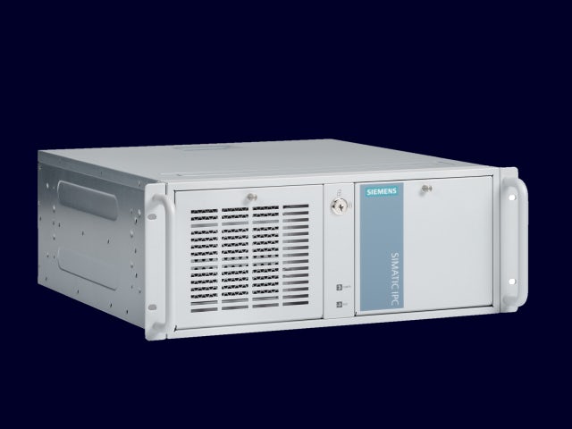 A front view of a Simatic Rack PC IPC RW RC-543B with a black and silver color scheme.