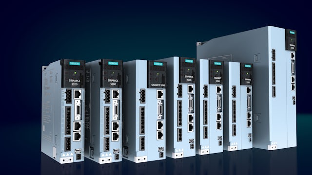 A blueish gray SINAMICS S200 servo drive.