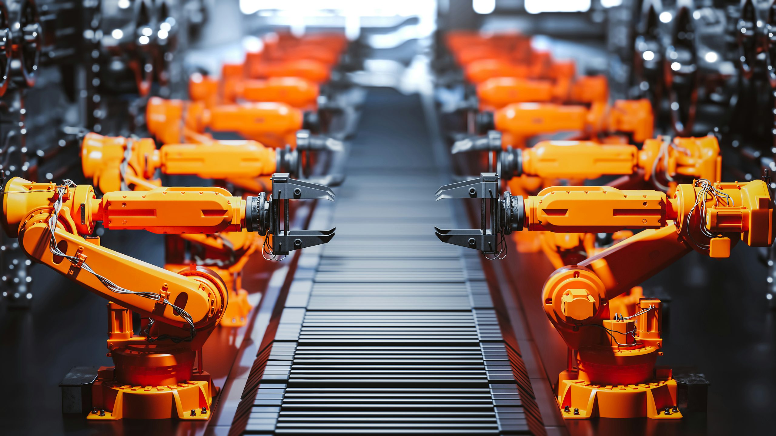 Industrial production facility with digital graphics illustrating software-defined automation.