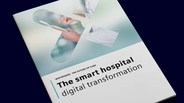 Futuristic Siemens smart hospital design with sleek architecture and integrated digital technology interface