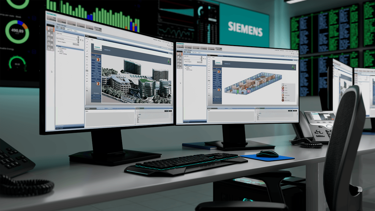 Monitor screen showing building automation