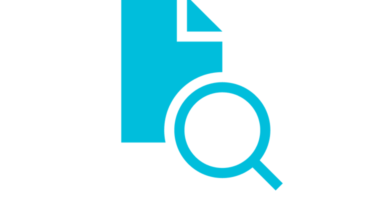 Blue paper icon with magnifying glass