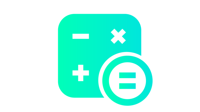 A calculator with a black background and white keys.