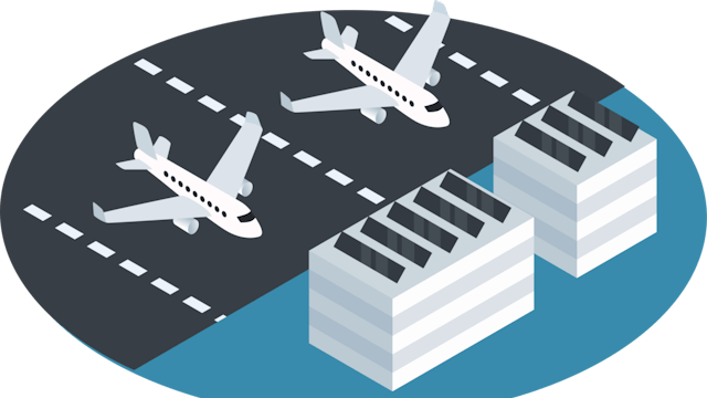 Icon showing overhead views of two planes parked side-by-side on an airport apron