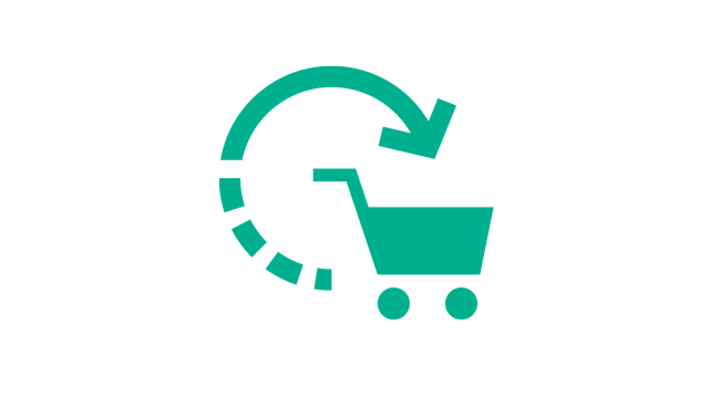 Shopping cart icon with arrow pointing into cart.