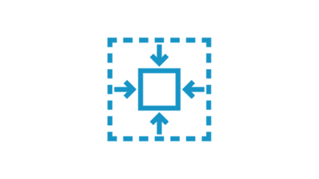 Dotted-line box with arrows pointing towards a smaller box at center.