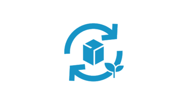 Two arrows in circular formation with a leaf overlay and a box at center.