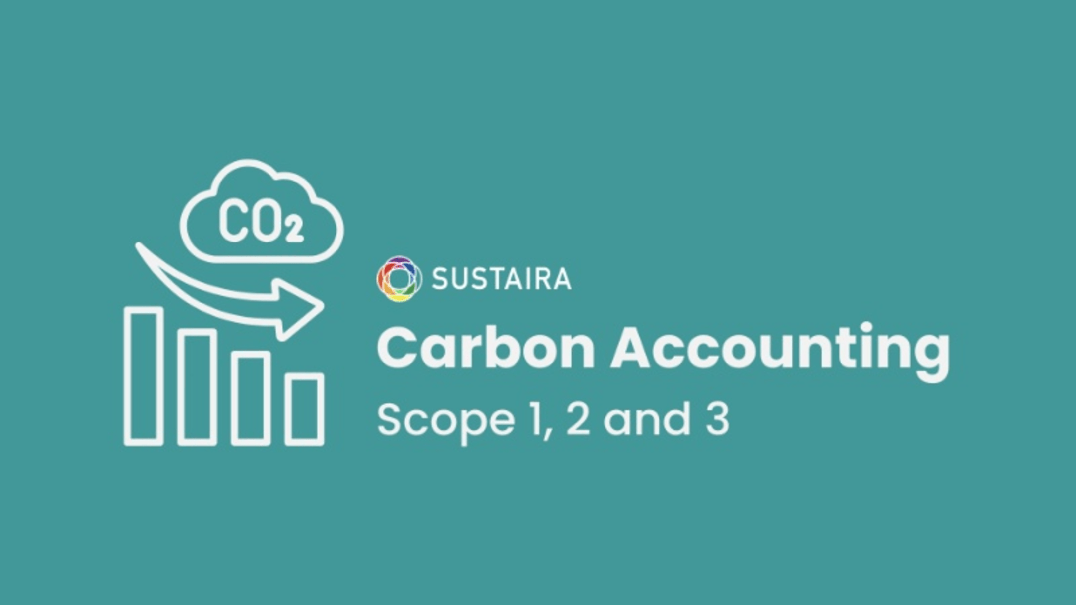 Carbon accounting graphic on teal background