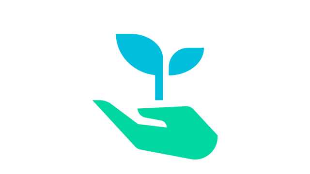Green hand nurturing a young plant sprout with sustainability message against verdant background
