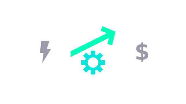Central icon representing higher optimisation to reduce operational costs