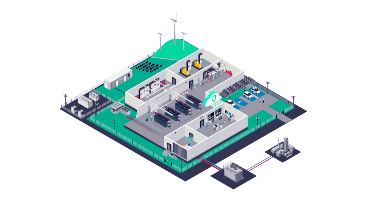 A graphical representation of a data center facility.