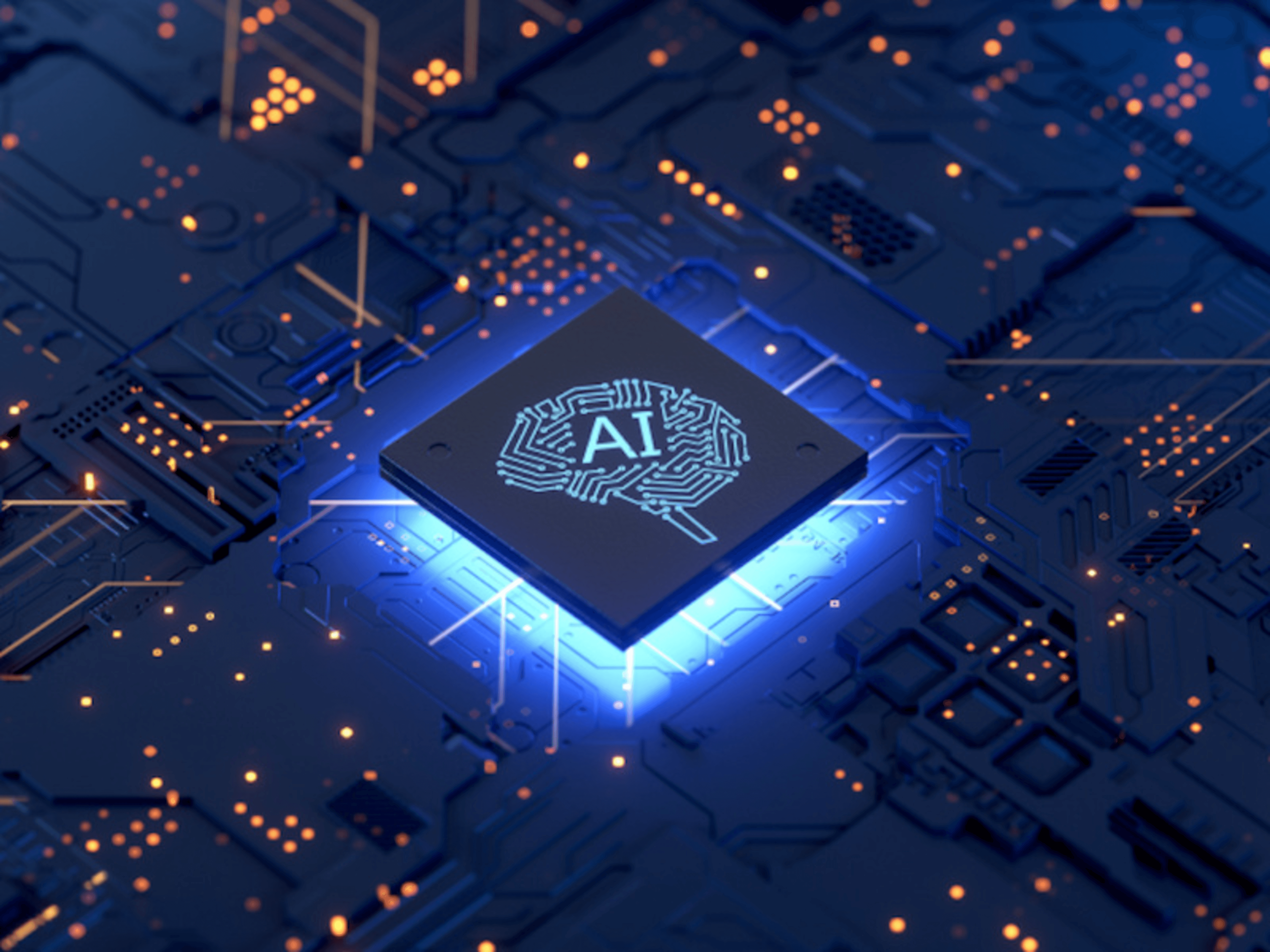 AI chip on glowing circuit board