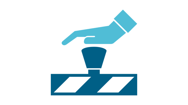 Icon featuring an open hand above an emergency button.